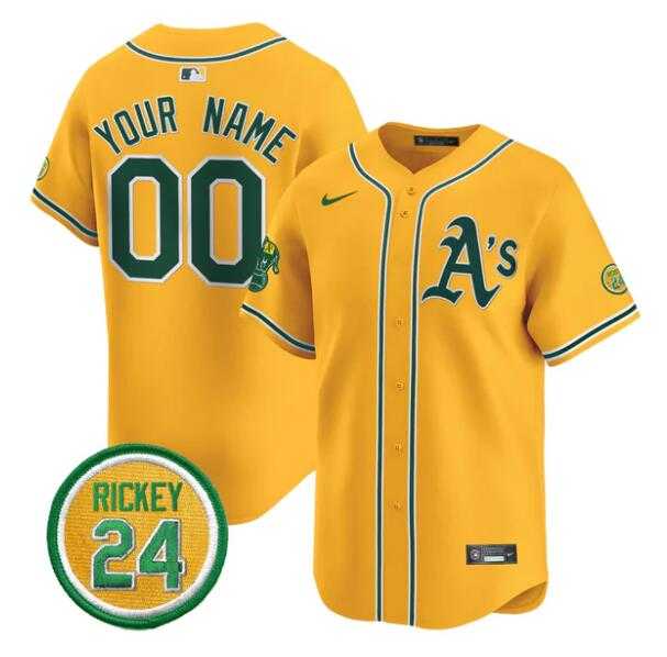 Mens Oakland Athletics Active Player Custom Gold Rickey Henderson Patch Vapor Premier Limited Stitched Baseball Jersey->customized mlb jersey->Custom Jersey